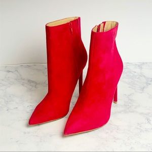 Express Red Suede Heeled Ankle Boots Size 8
